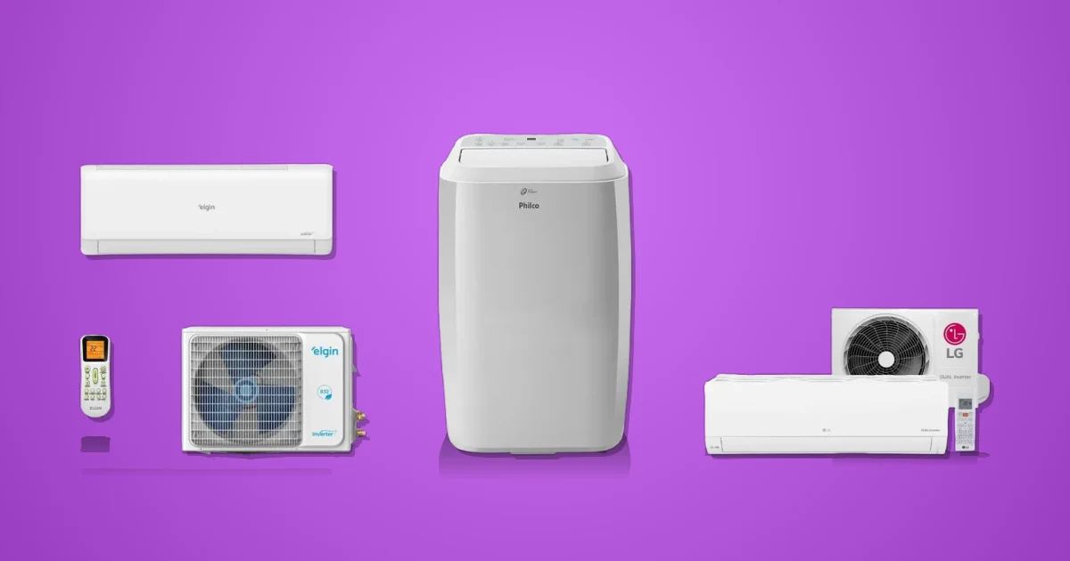 Comparativo: Ar Condicionado Split Elgin Hi-wall, Ar Condicionado Portátil Philco 12000 BTU, Ar Condicionado LG Inverter Compact