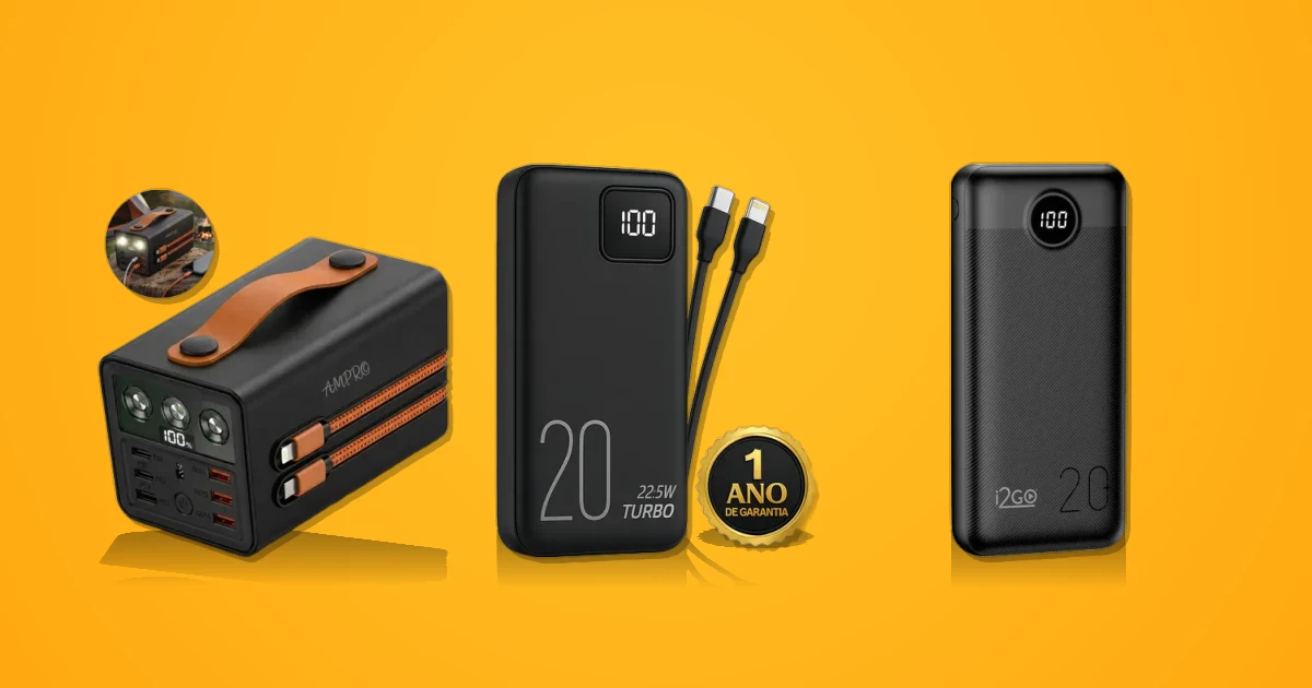 Comparativo: Power Bank 60000mAh Ultra, Power Bank Dtimp 20000mAh, Power Bank i2go 20000mAh